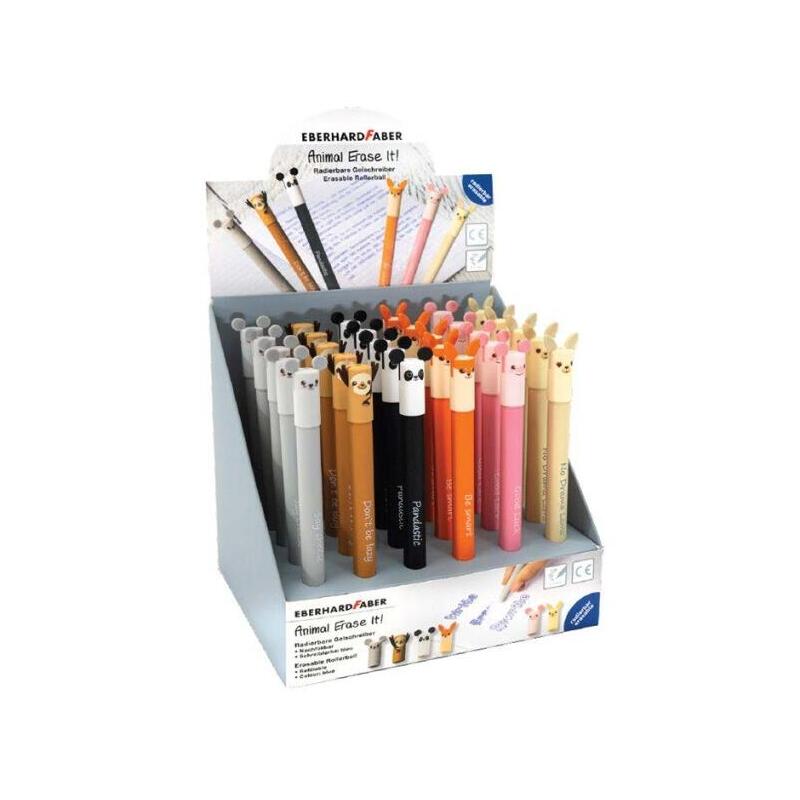 Eberhard Faber Animal Erase It! Expositor Con 36 Boligrafos Borrables Tinta Gel Azul - Trazo 0.7mm - Capuchon Con
