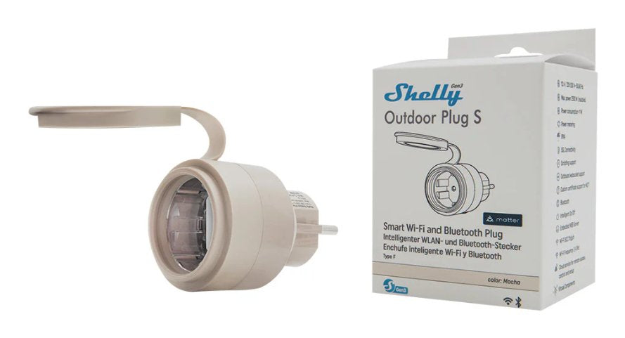 Shelly · Plug & Play \"Outdoor Plug S Gen3\" · Zwischenmecker Para Draussen · 12a · Messfunktion · Wlan · Matter · Bt