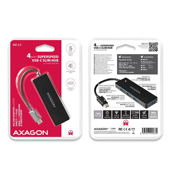 EAN 8595247904379 - Axagon HUE-G1C hub de interfaz USB 3.2 Gen 1 (3.1 Gen 1) Type-C 5000 Mbit/s Negro imagen 7