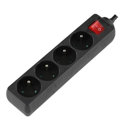 4-Way Power Strip: Black -  On/Off Switch - 5m Cable