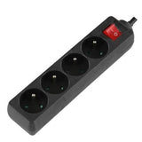 4-Way Power Strip: Black -  On/Off Switch - 5m Cable