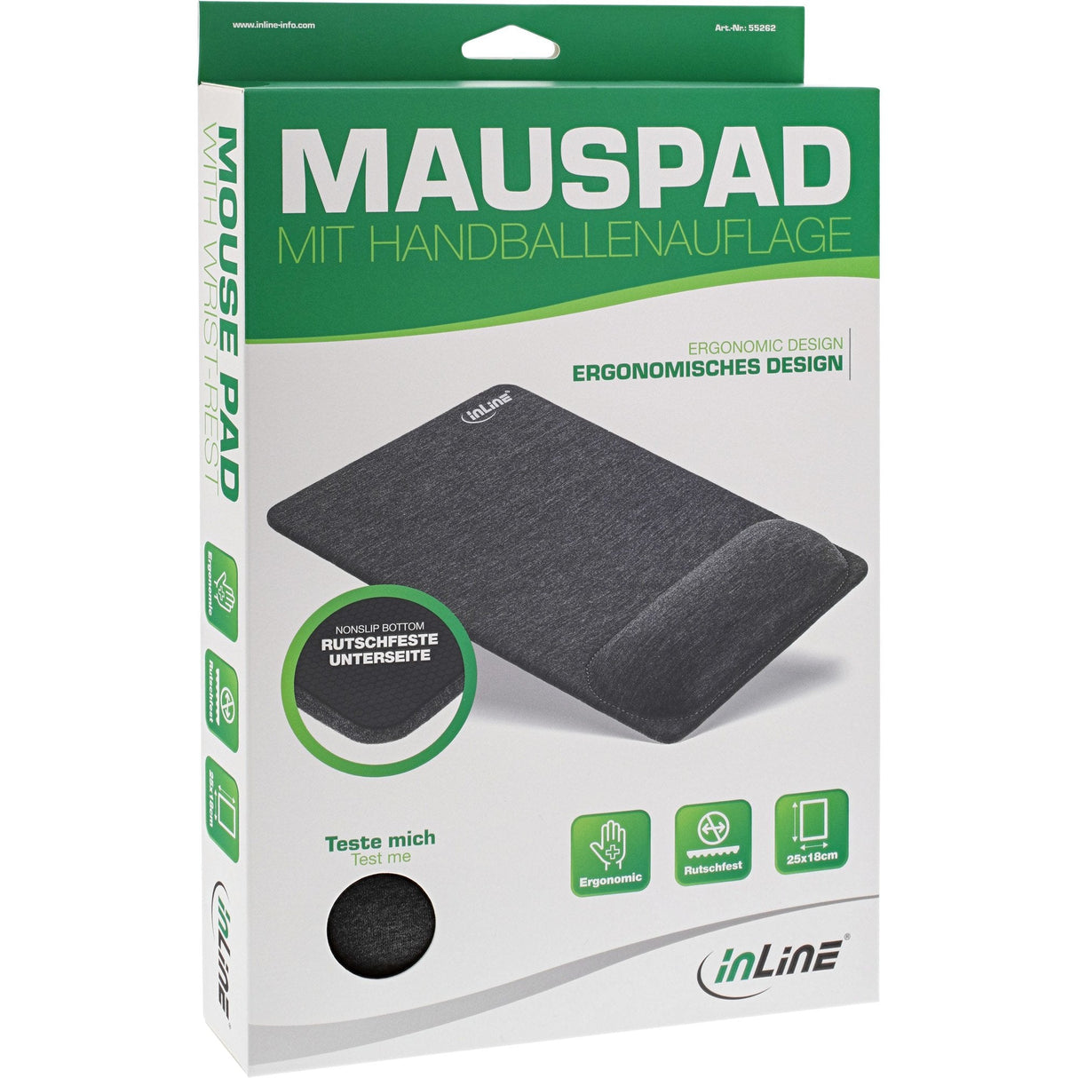 Inline® Mouse Pad With Wrist-Rest, Textile, Negro
