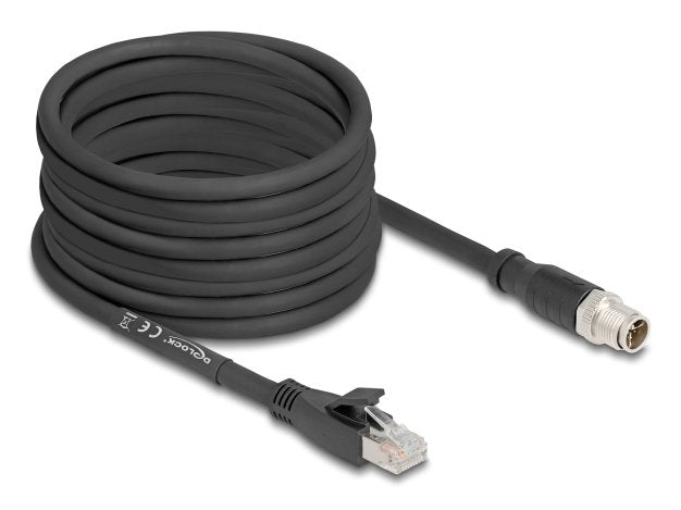 Delock M12 Cable X-Kodiert 8 Pin Stecker Zu Rj45 Stecker Cat.5e S Ftp Flexibel 10 M Schwarz