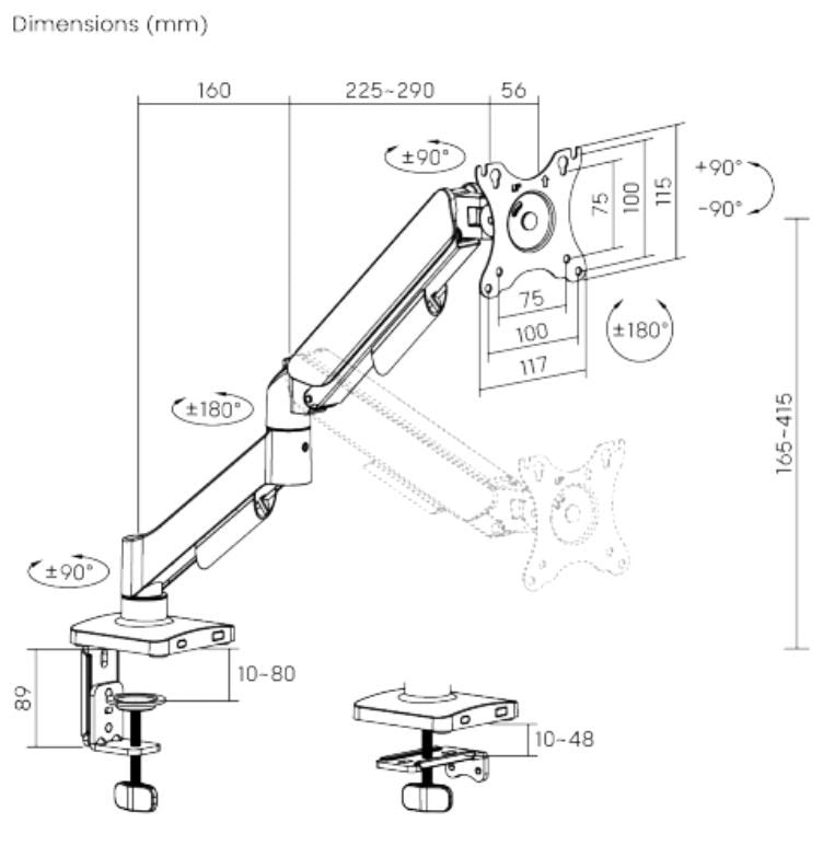 Single Gas Spring Monitor  Mount