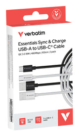 Verbatim Sync & Charge Usb-A To Usb-C 18w 100cm - 2 Pack