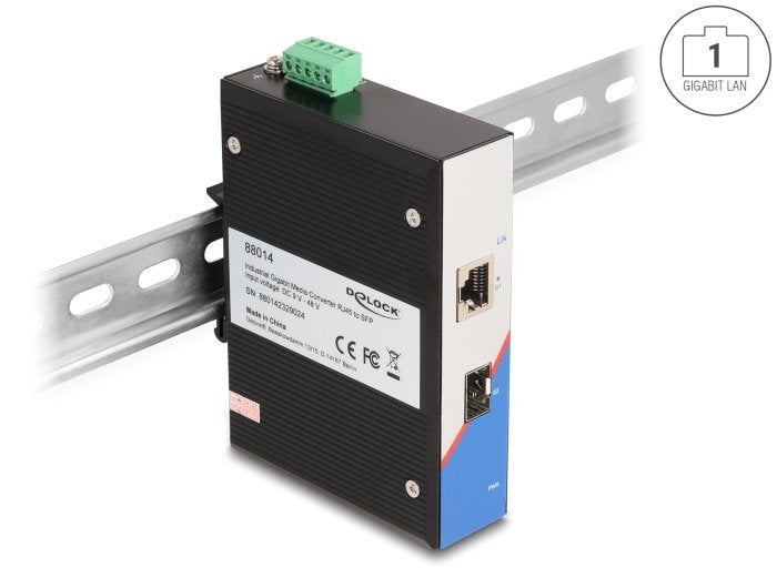 Delock 88014 Convertidor De Medios Gigabit Industrial Rj45 A Sfp Para Carril Din