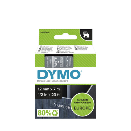 EAN 5411313450201 - DYMO D1 Standard - White on Transparent - 12mm cinta para impresora de etiquetas Blanco sobre transparenc imagen 2