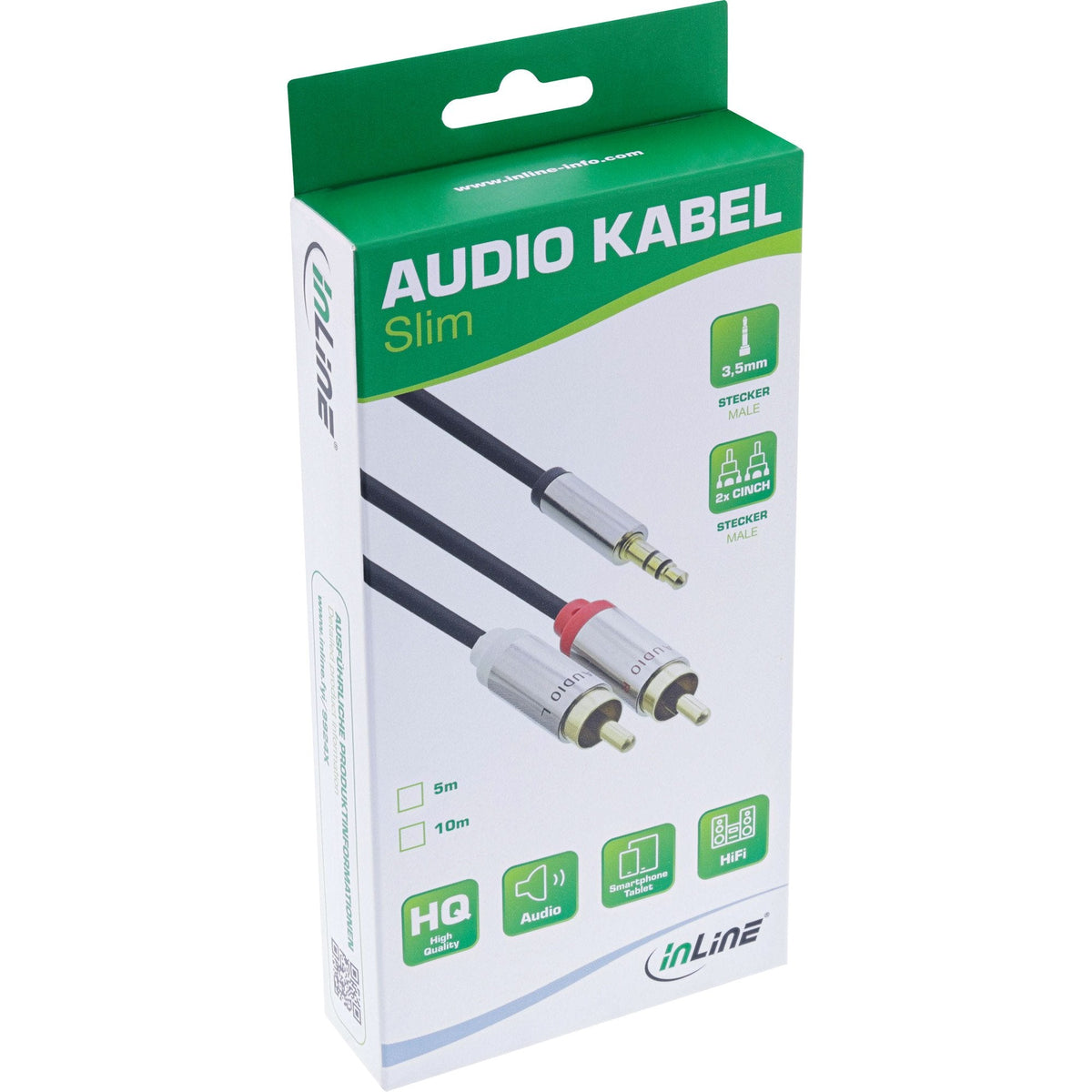 Cable De Audio Delgado Inline De 3,5 Mm Macho A 2x Rca Macho De 1 M