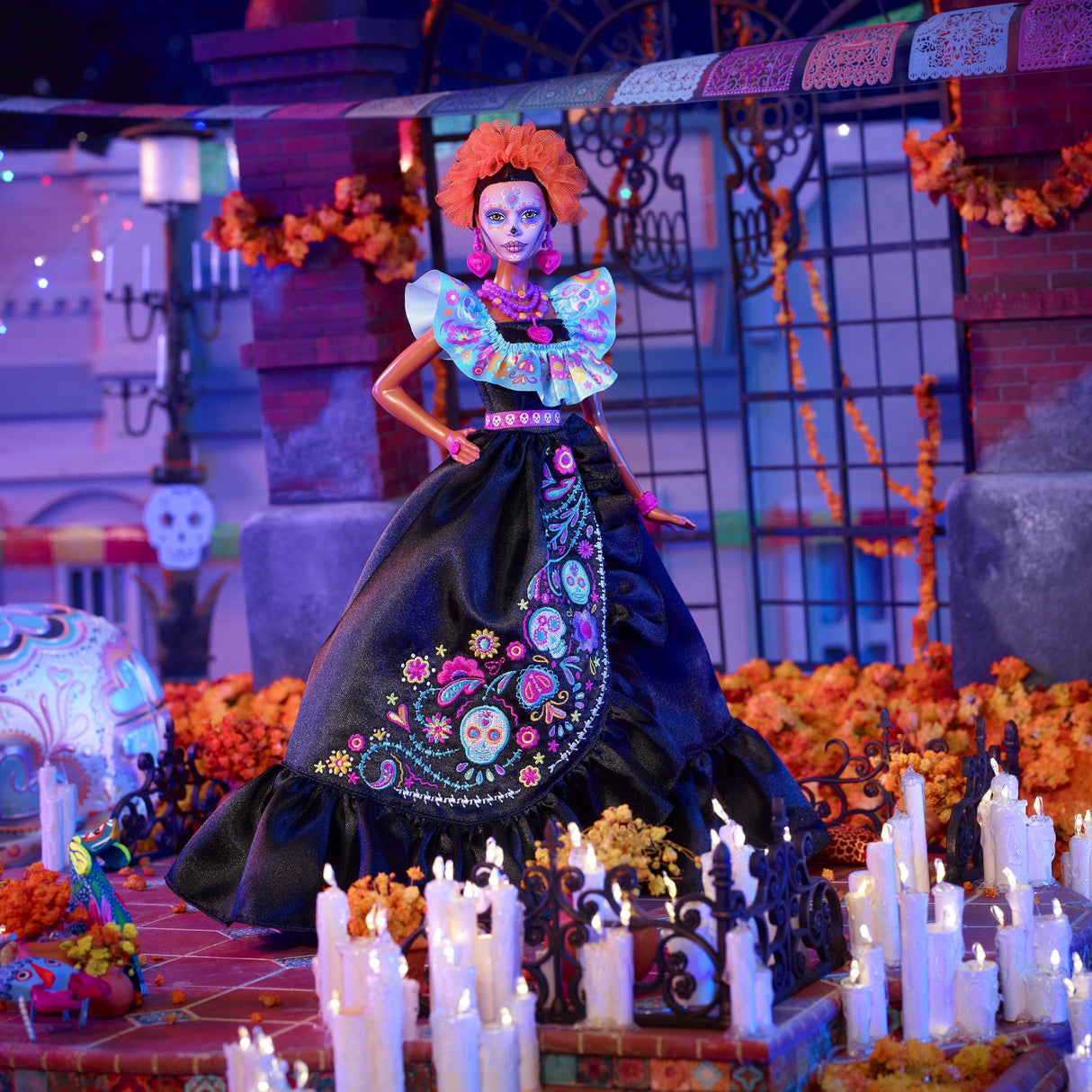 Muñeca Mattel Barbie Signature Día De Muertos 2024 Coleccionable Con Vestido Negro Con Volantes Hrm72