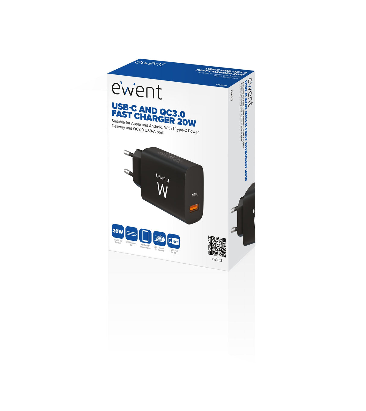 Cargador Ewent Rapido Usb-C Y Qc3.0 20w
