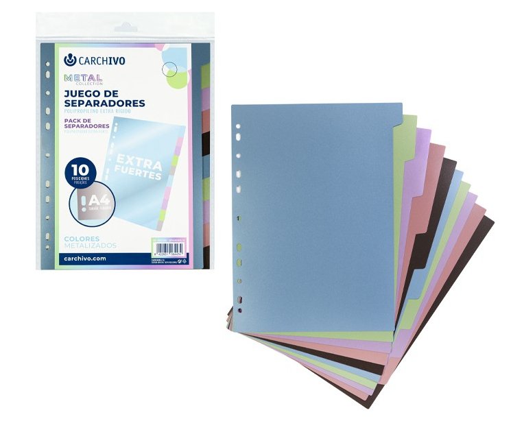 Carchivo Separadores Metal Juego 10 Posiciones Pp Extra Fuerte A4 C/Surtidos Metal