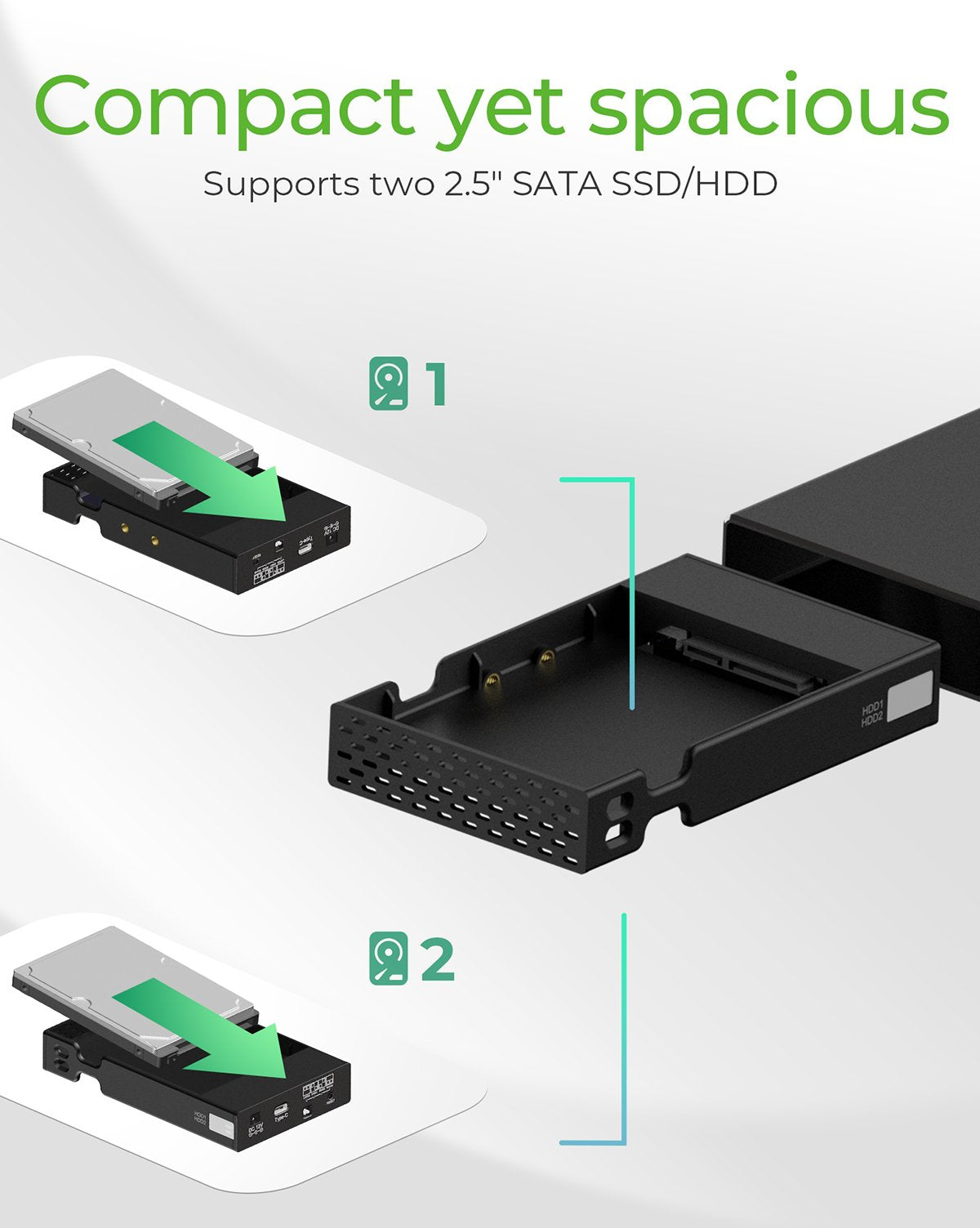 Icy Box Ib-Rd2253-C31 External Raid Enclosure For 2x2.5 Sata I Ii Iii Ssd And Hdd