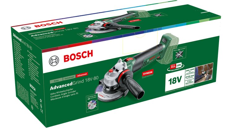 Amoladora Angular Inalámbrica Bosch Advancedgrind 18v-80, 18 Voltios (Verde/Negro, Sin Batería Ni Cargador, Power For All Alliance)