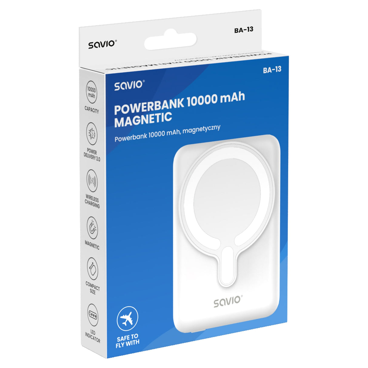 Savio Ba-13 Batería Externa 10000 Mah Cargador Inalámbrico Blanco