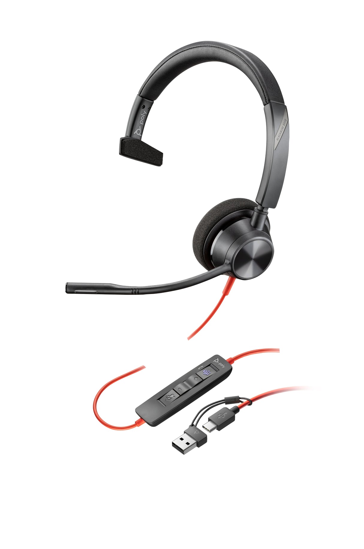 Auriculares Poly Blackwire 3310 Con Certificación Para Microsoft Teams Y Certificación Taa Para Adaptadores Usb-C/A