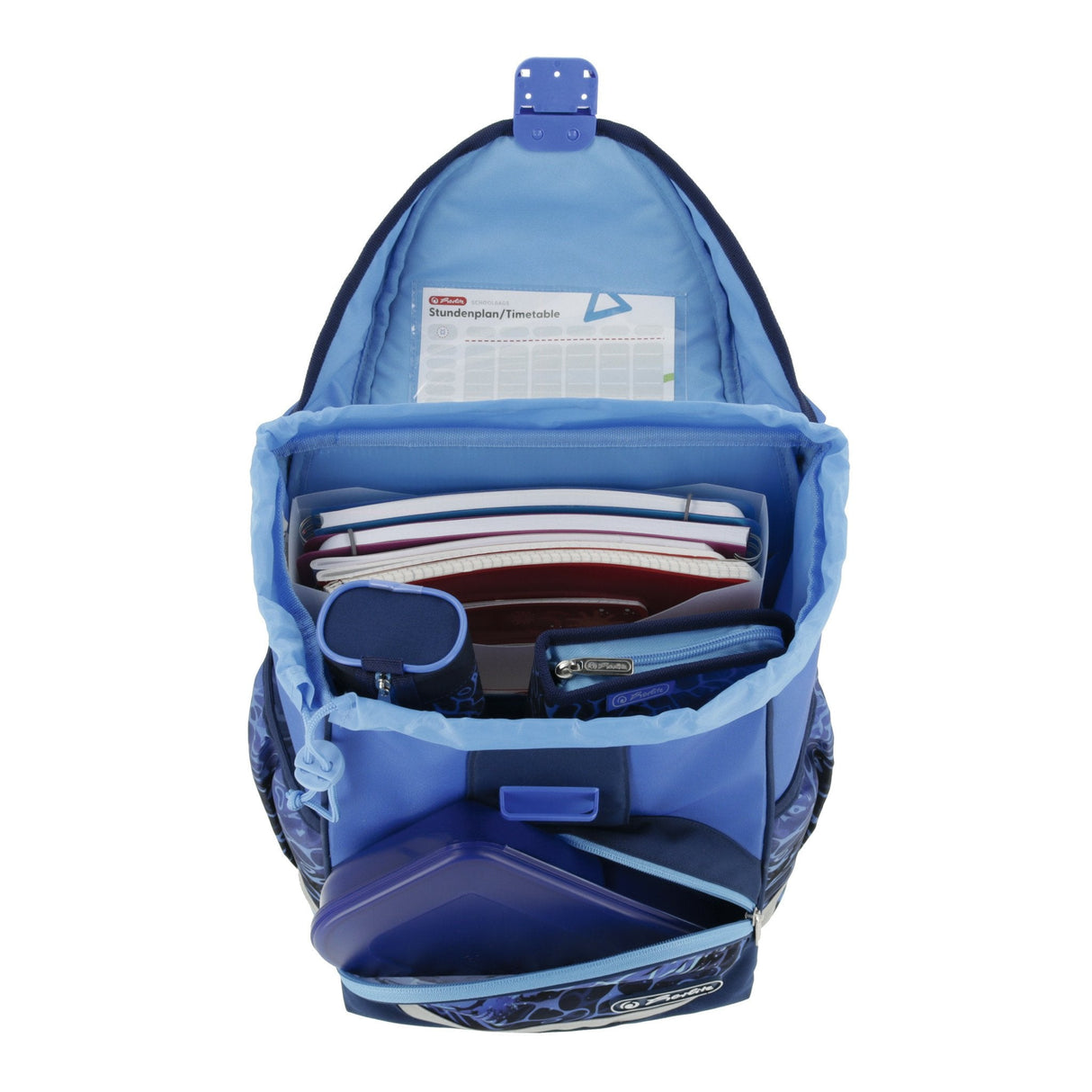 Mochila Escolar Herlitz Ultralight Azul, Estuche Estudiante Con 16 Piezas, Mocasines Ovalados, Bolsa De Deporte, 2 Aplicaciones 50046164
