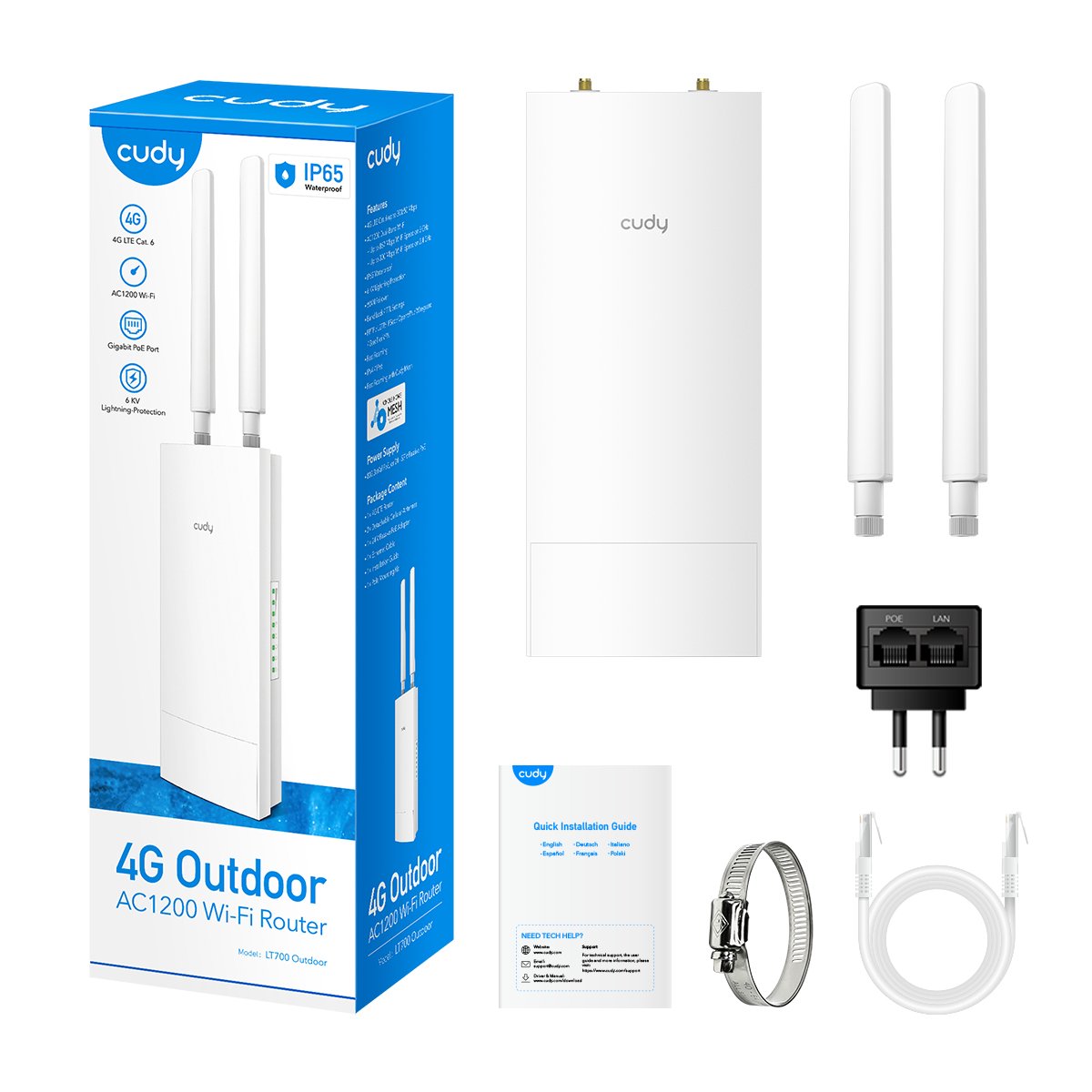 EAN 6971690793142 - Cudy Indoor/Outdoor 4G Cat 6 AC1200 Wi-Fi Router, LT700 Outdoor 1.0 router inalámbrico Gigabit Ethernet D imagen 6