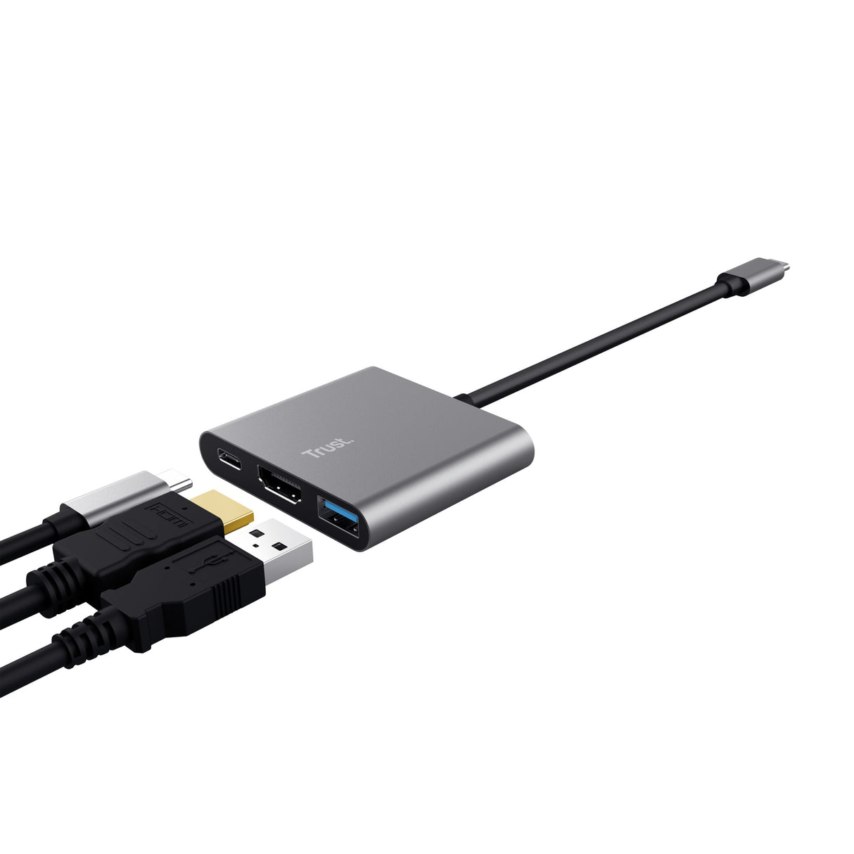 Conversor Trust Dalyx 3 In 1 Usb Tipo-C Macho Hdmi Hembra Usb Usb Tipo-C Pd 10cm Gris