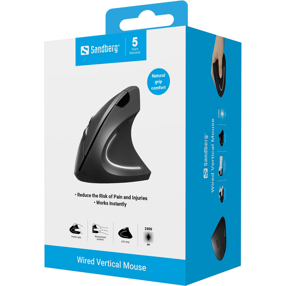 Ratón Vertical Sandberg Con Cable Usb Óptico 2400 Dpi