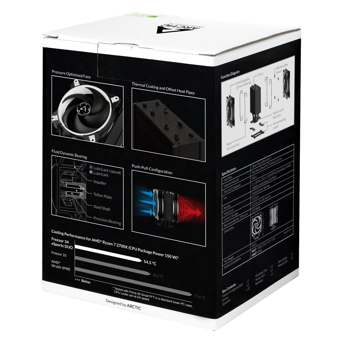 Arctic Ventilador Cpu Freezer 34 Esports Duo Blanco , Procesador, Enfriador, Lga 1150 (Zócalo H3), Lga 1151 (Zócalo H4), Lga 1155 (Socket H2), Lga 1156 (Socket H), Lga 1366..., 12 Cm, 200 Rpm, 2100 Rpm