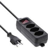 Regleta De Enchufes Inline Suiza, 3 Vías, Con Interruptor, 1,5 M, Negro
