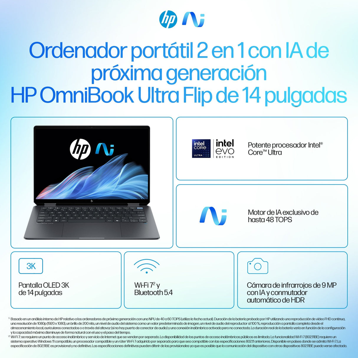 Portátil 14-Fh0006ns Regis 24c2 Hp Omnibook Ultra Flip 14 Ultra 7-258v (8c)    Win 11 32gb Lpddr5x On-Board 1tb Pcie Intel Arc Graphics Touch/14.0