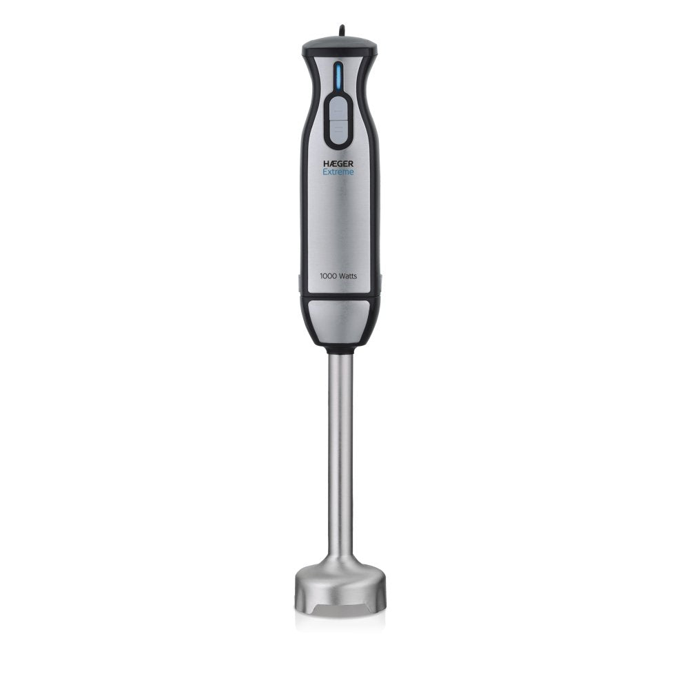 Batidora Haeger Extreme 1000w 2 Interruptores Toque Fácil Función Turbo Bajo Ruido Eje Desmontable Pie Acero Inox Hoja Titanio 5cm