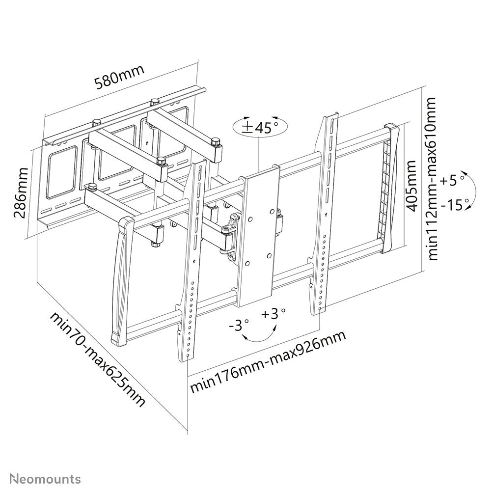 Neomounts Lfd-W8000 Tv Monitor Wallmount 60-100" Max 100kg Full Motion Tilt Swivel Vesa900x600 Public Universal