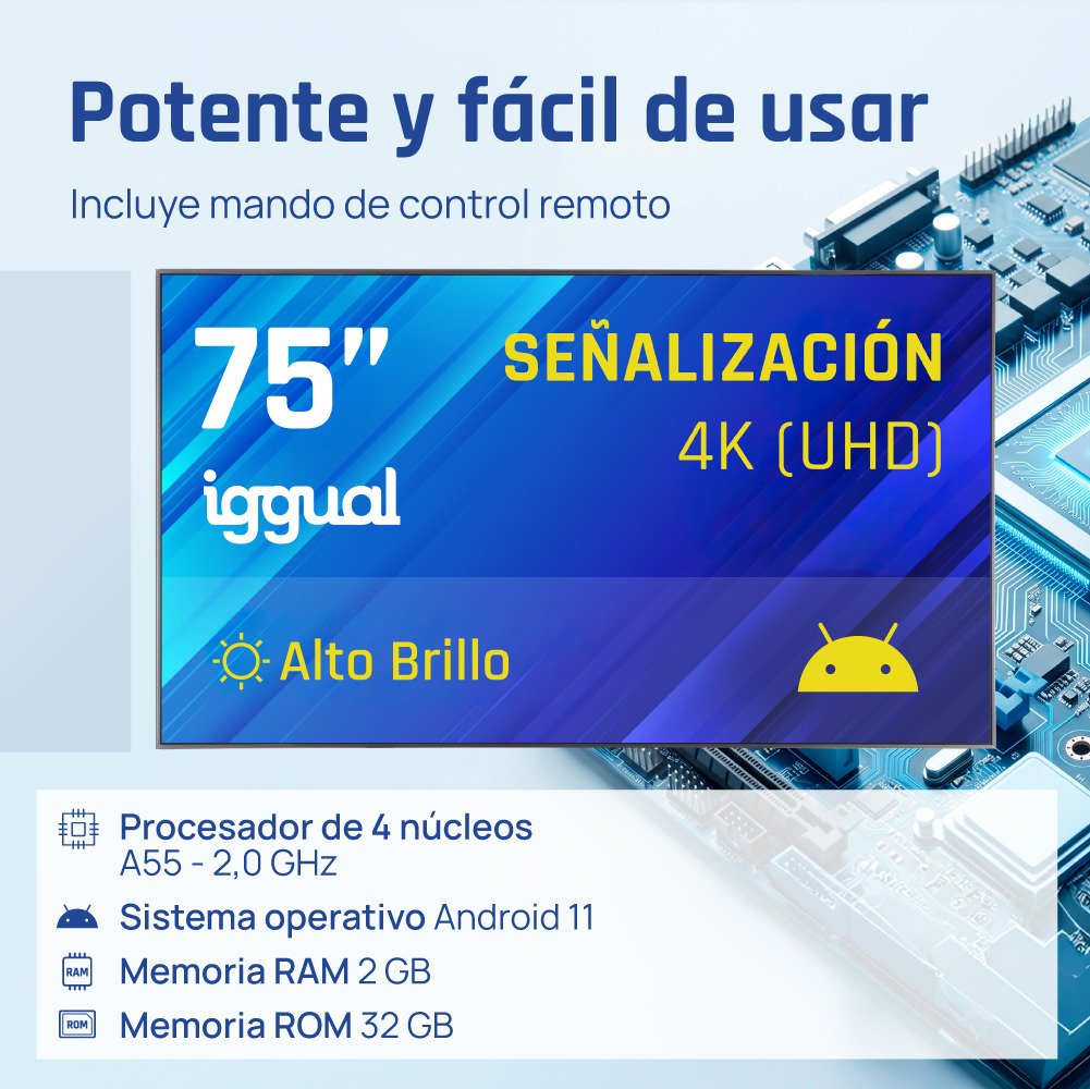 EAN 8435364320051 - iggual IGG320051 pantalla de señalización Pantalla plana para señalización digital 190,5 cm (75") LED Wif imagen 5