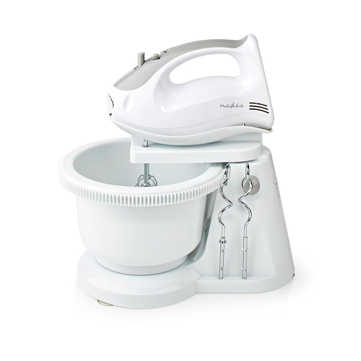 Nedis Batidora Mezcladora Bol Giratorio 2lt  200 W  5 Ajustes Velocidad Funcion Turbo Blanco/Gris