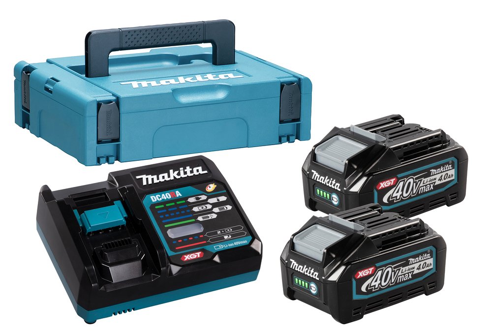 Makita Power Source Kit Li 40v 4ah, Cargador Negro/Azul, 2x Batería Bl4025, 1x Cargador Rápido Dc40ra, Makpac Tamaño 1