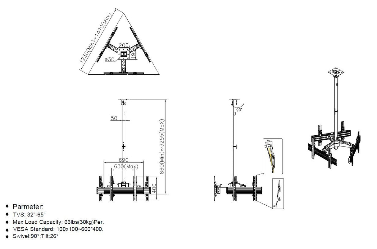 EAN 4015867207987 - Equip 650371 soporte para pantalla de señalización 165,1 cm (65") Negro imagen 4