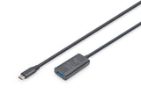 Digitus Active Usb 3.2 Gen1 5g Extension Cable, Usb-C - Usb-A, 5 M, Black