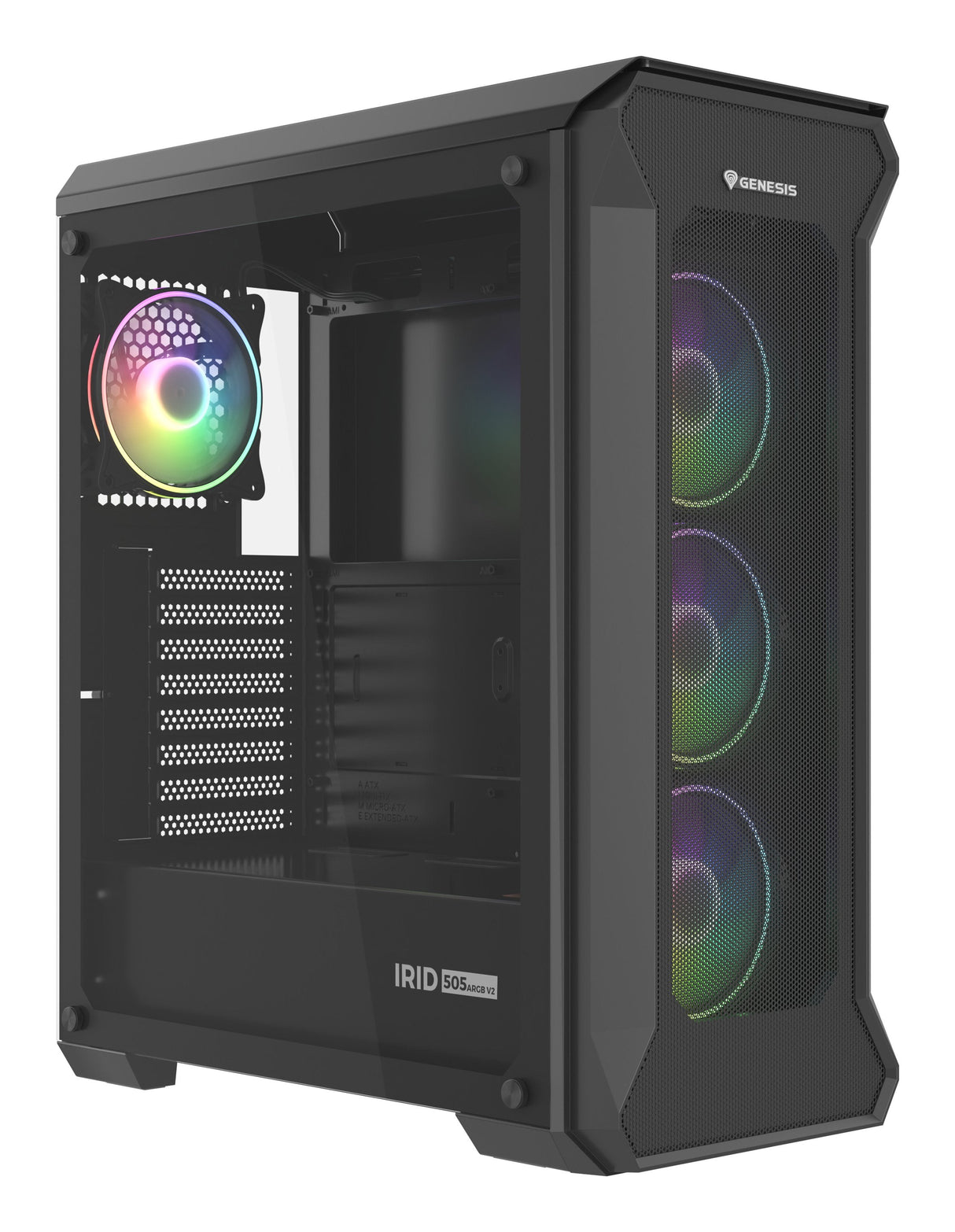 Caja Pc Gaming Genesis Irid 505 Argb Atx 2xusb 3.0 2xusb 2.0 S/F Cristal Templado