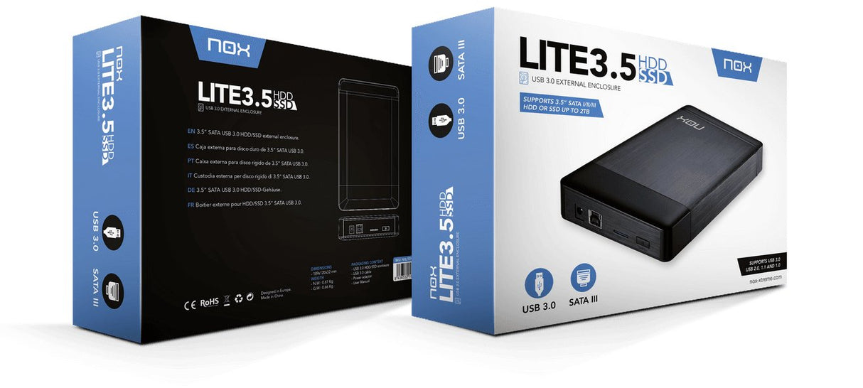 Nox Caja Externa 3.5" Usb 3.0 Lite 3.5 Negro Incluye Adaptador Corriente Nxlitehdd35
