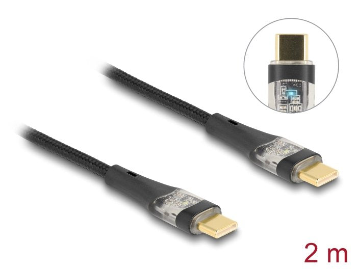 Delock 80764 Cable Usb 2.0 De Datos Y Carga Rápida Usb Type-C Macho A Macho Transparente Pd 3.0 100 W 2 M