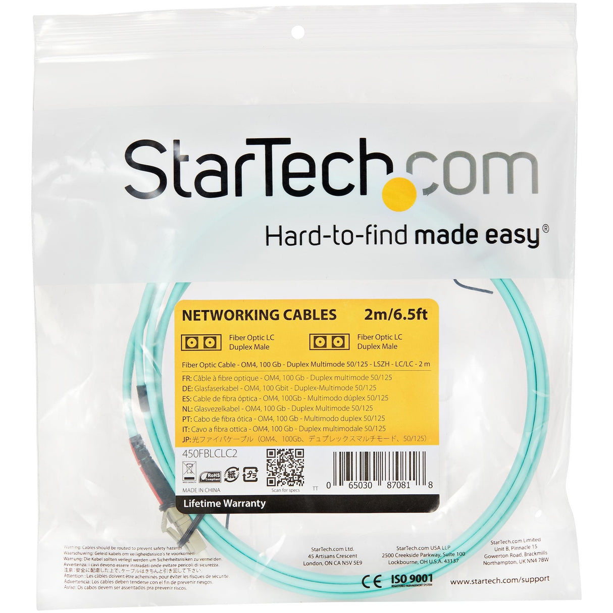 EAN 0065030870818 - StarTech.com 450FBLCLC2 Cable de fibra óptica e InfiniBand Color aguamarina imagen 5