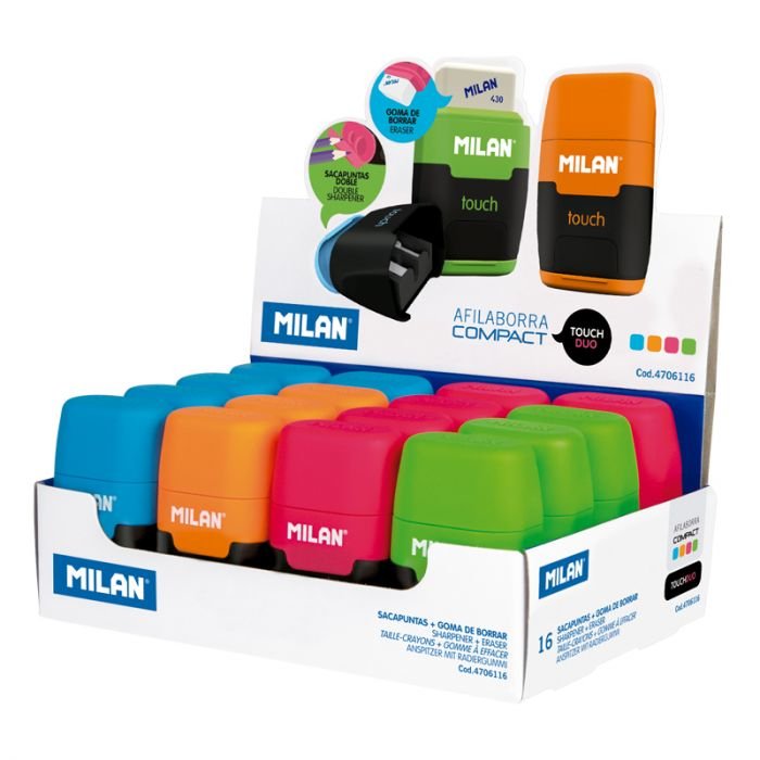 Caja De Afilaborras Milan Compact Touch Dúo/ 16 Unidades/ Colores Surtidos