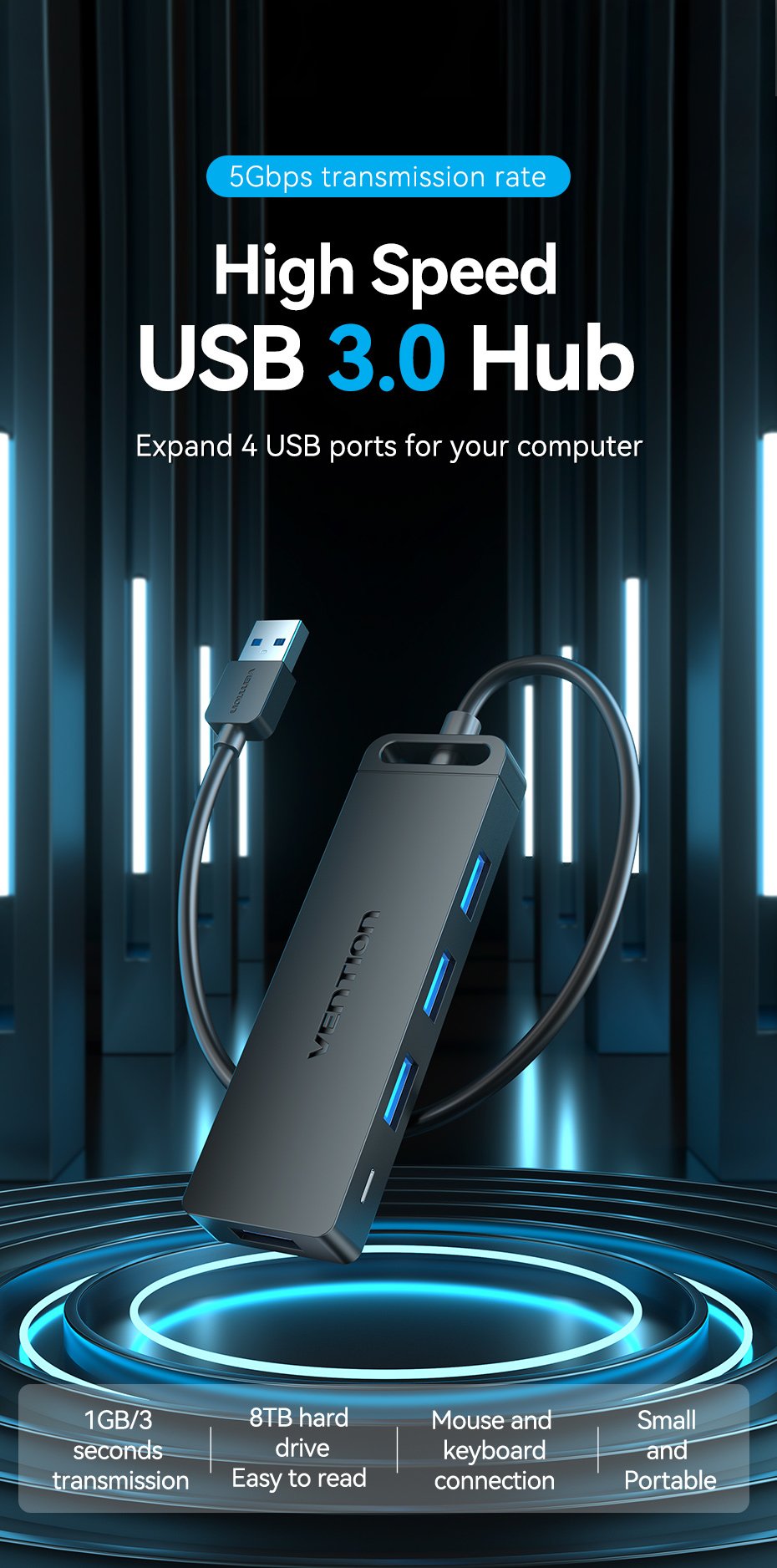 Hub Usb 3.0 Vention Chlbd 4xusb Microusb Pd 50cm