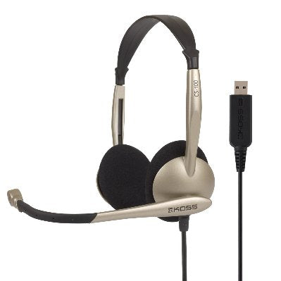 Auriculares Koss Cs100usb Con Cable, Supraaurales, Usb Tipo A, Cancelacion De Ruido, Dorado