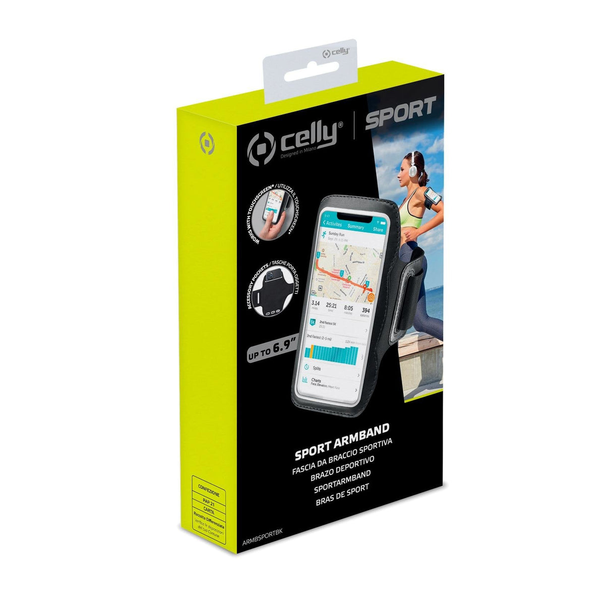 Celly Armbsportbk Funda 17,5 Cm (6.9") Brazalete Caso Negro, Transparente