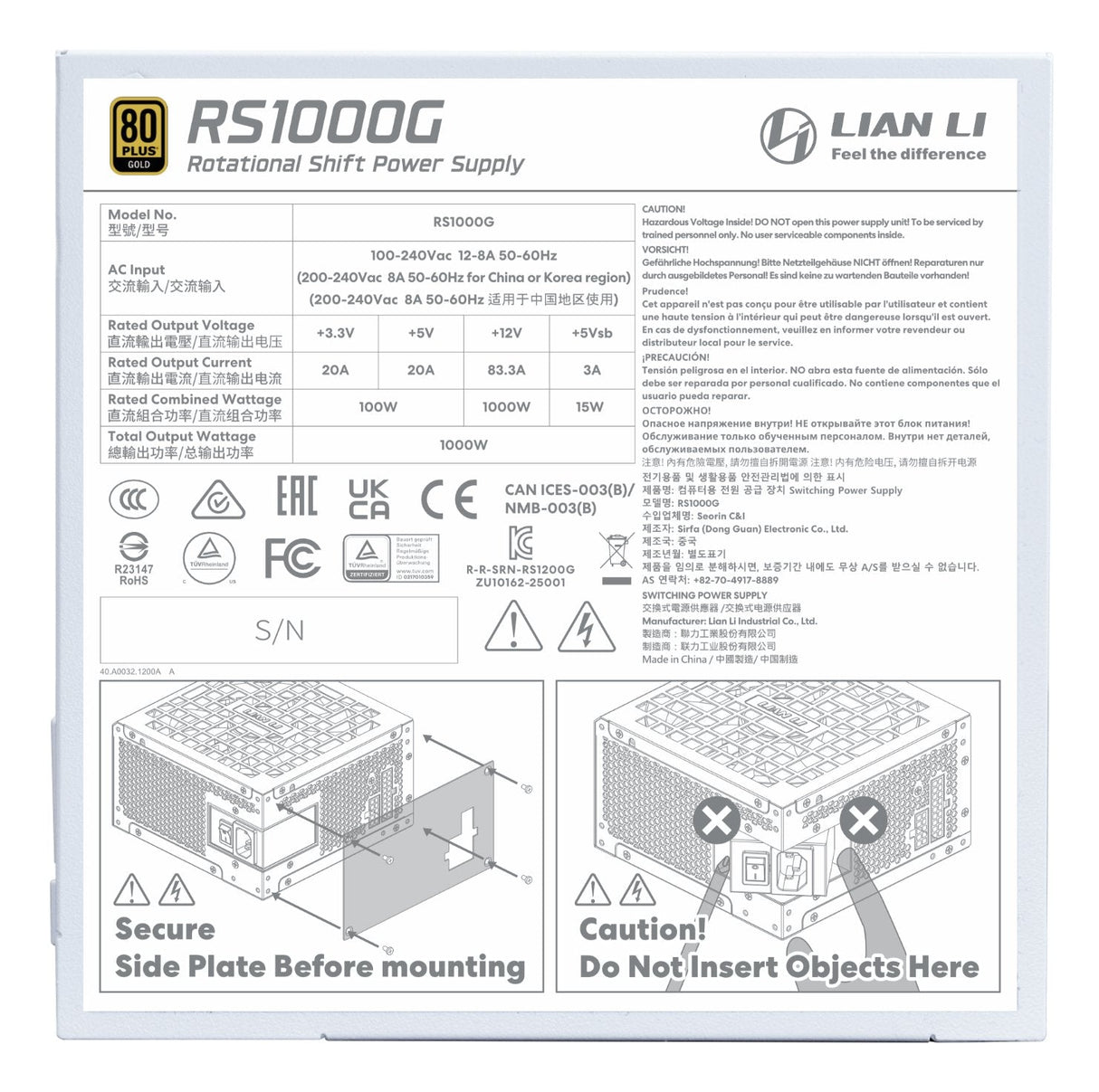 Power Supply Lian Li Edge Gold 1000 Atx 100 - 240 V 1000 W G9p.Rs1000g.Wh00.Eu