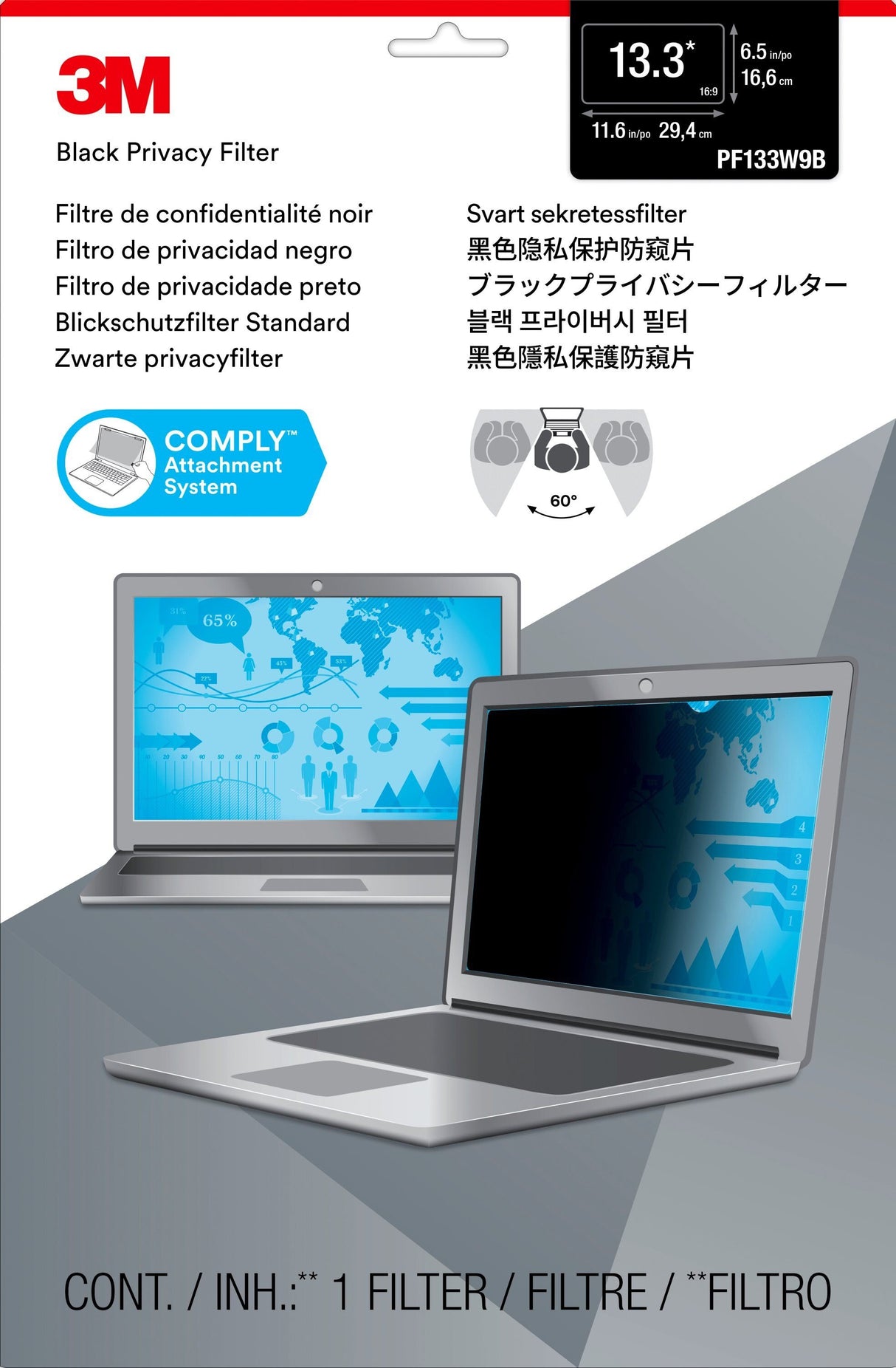 EAN 0051128789636 - 3M 7000014516 filtro para monitor 33,8 cm (13.3") Portátil Filtro de privacidad para pantallas sin marco imagen 2