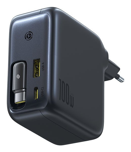Enercore Cj11 Fast Charger With Retractable Cable 2c+U 100w Eu Cluster Black