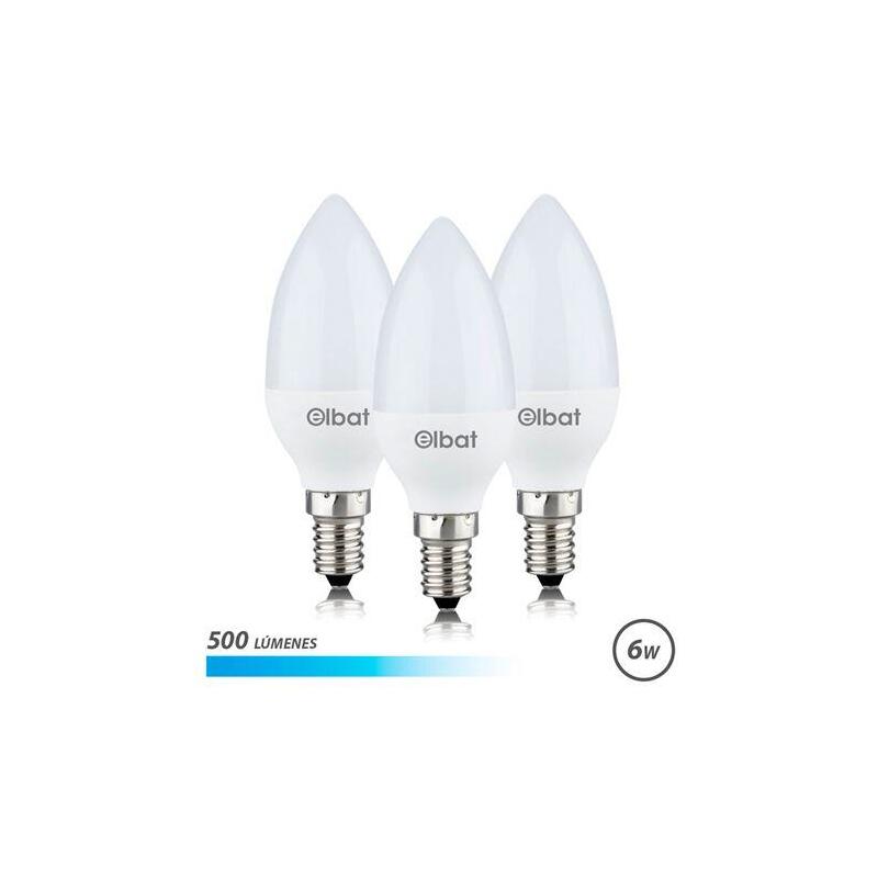 Elbat Bombillas Led C37 Pack De 3 - 6w - 500lm - Base E14 - Luz Fria - Ahorro Energetico - Blanco Frio