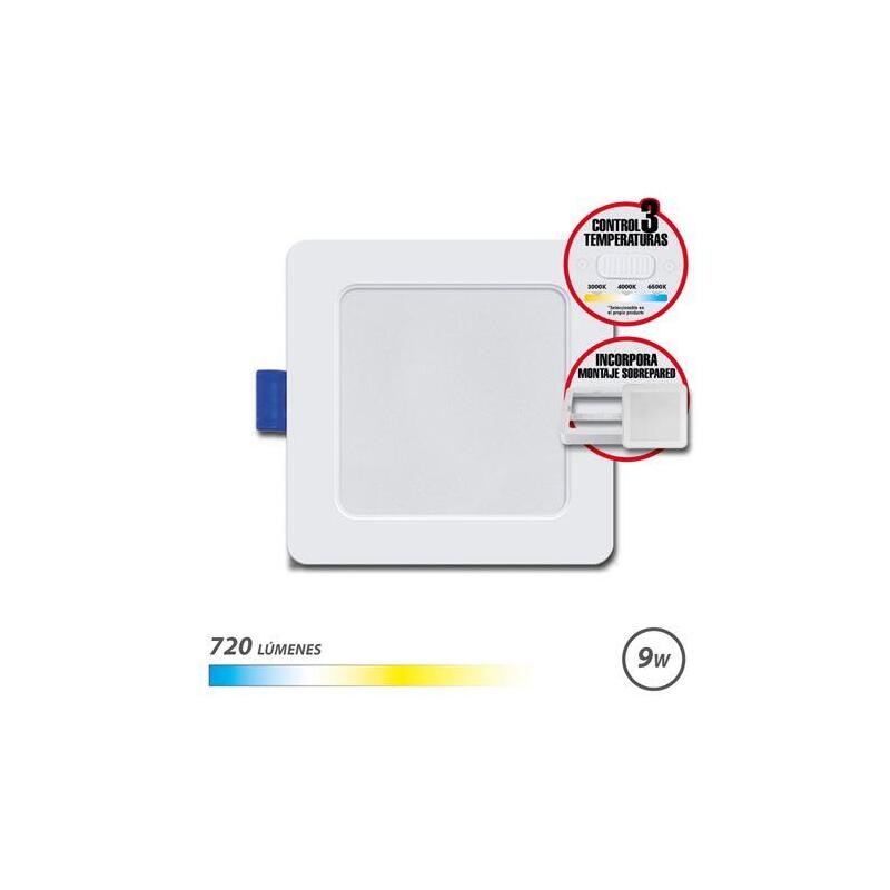 Elbat Downlight Cuadrado 9w - 720lm - Selector 3 Temperaturas + Sobrepared - Blanco