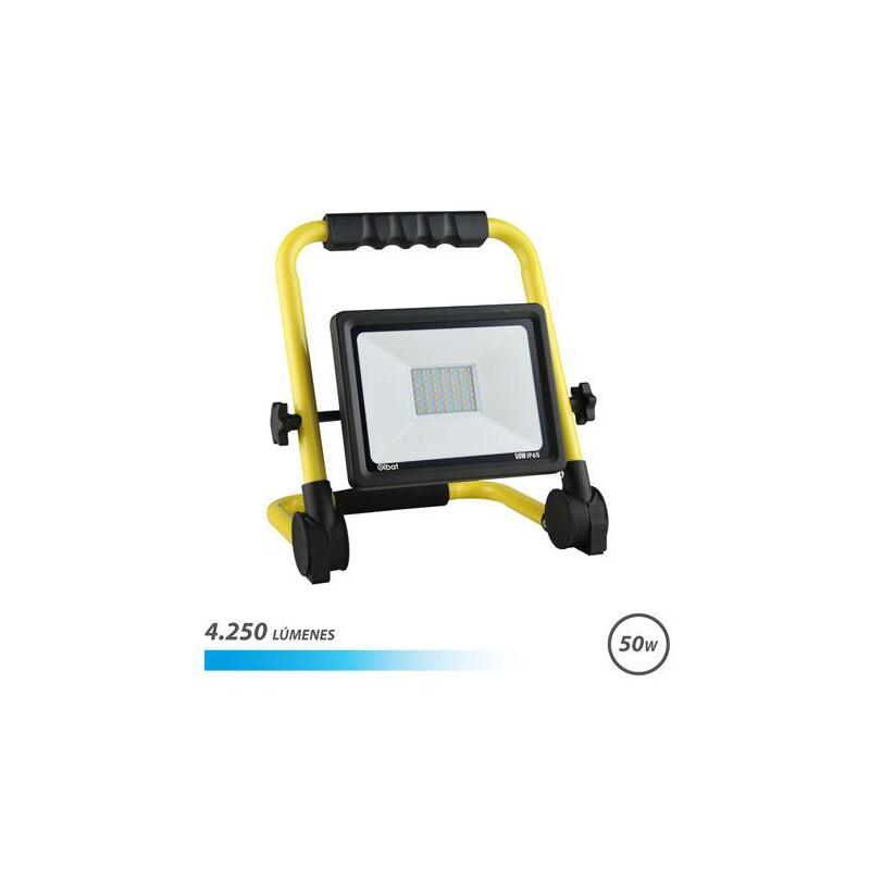 Elbat Foco Led Con Soporte Plegable 50w - 4250 Lumenes - 6500k Luz Fria - Cable De 1.50m - Ip65 Para Uso En Exterior