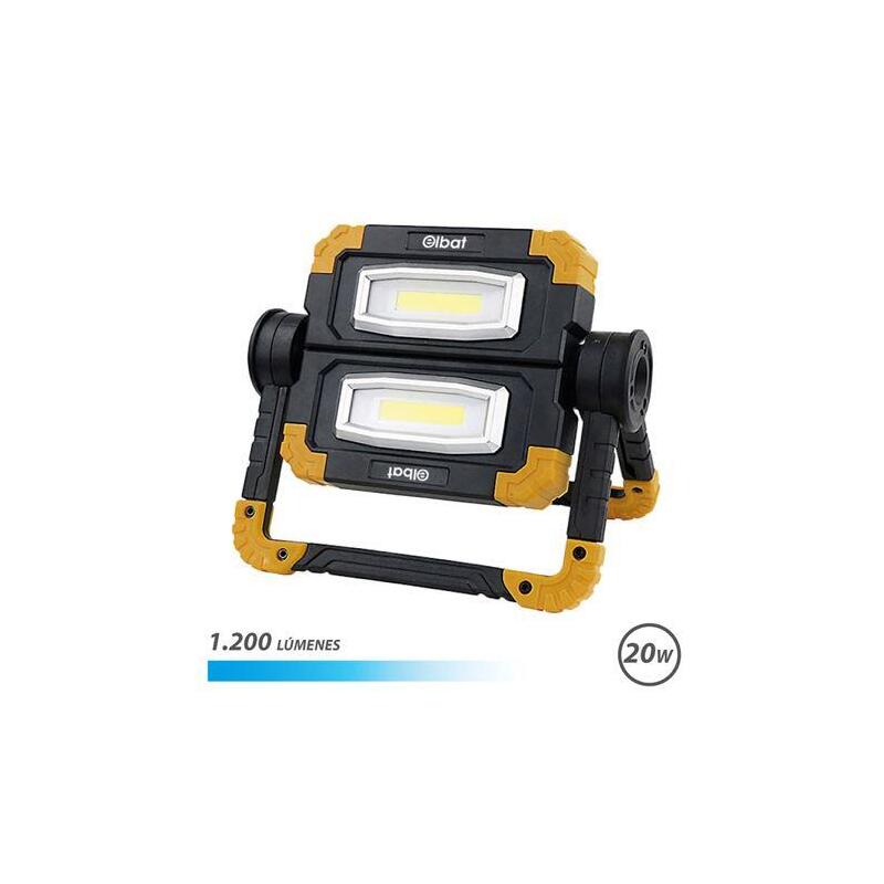 Elbat Foco Led Recargable 20w - 1200 Lumenes - Luz Fria 6500k - Bateria 5000mah  - Autonomia De 5 A 9 Horas