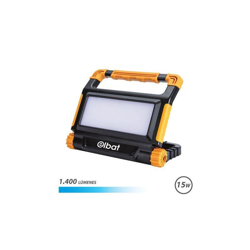 Elbat Foco Recargable 15w - Luz Fria, 6000k - 1400 Lumenes - Bateria 3.7v / 5000mah - Recargable Con Cable Usb 4 Modos De Trabajo