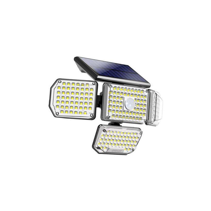 Elbat Foco Solar Cuadruple Con Sensor Led 430lm - Sensor De Movimiento De 3 - 5m - Panel Solar Integrado 5.5v, 1.5w - Bateria 3.7v, 1200mah - Angulo Iluminacion 360º